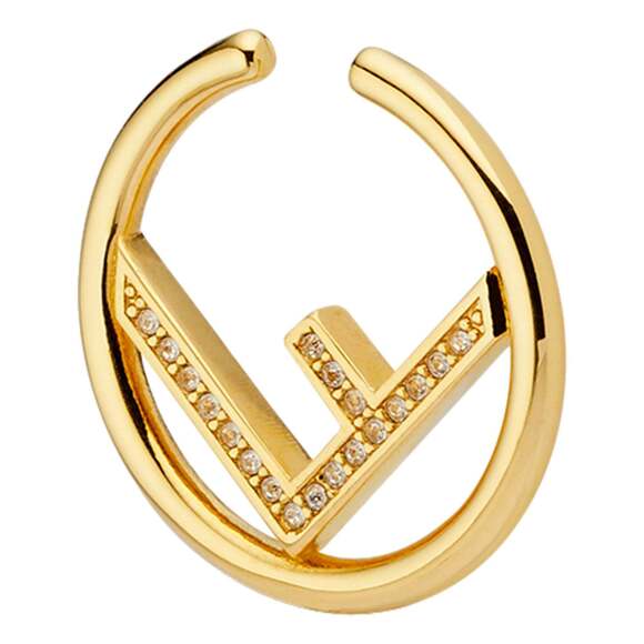 Fendi F is Fendi Logo Earcuff Hoop White Crystal Gold Tone - Picture 2 of 6